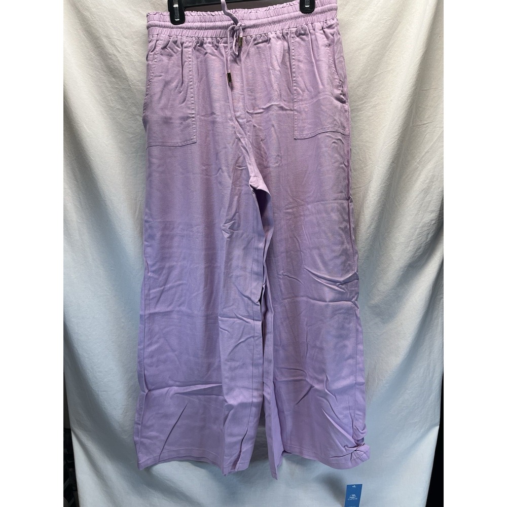 Women's Mauve Elastic Waist w Pockets Solid Print Wide Leg Pants XL Brand New‎